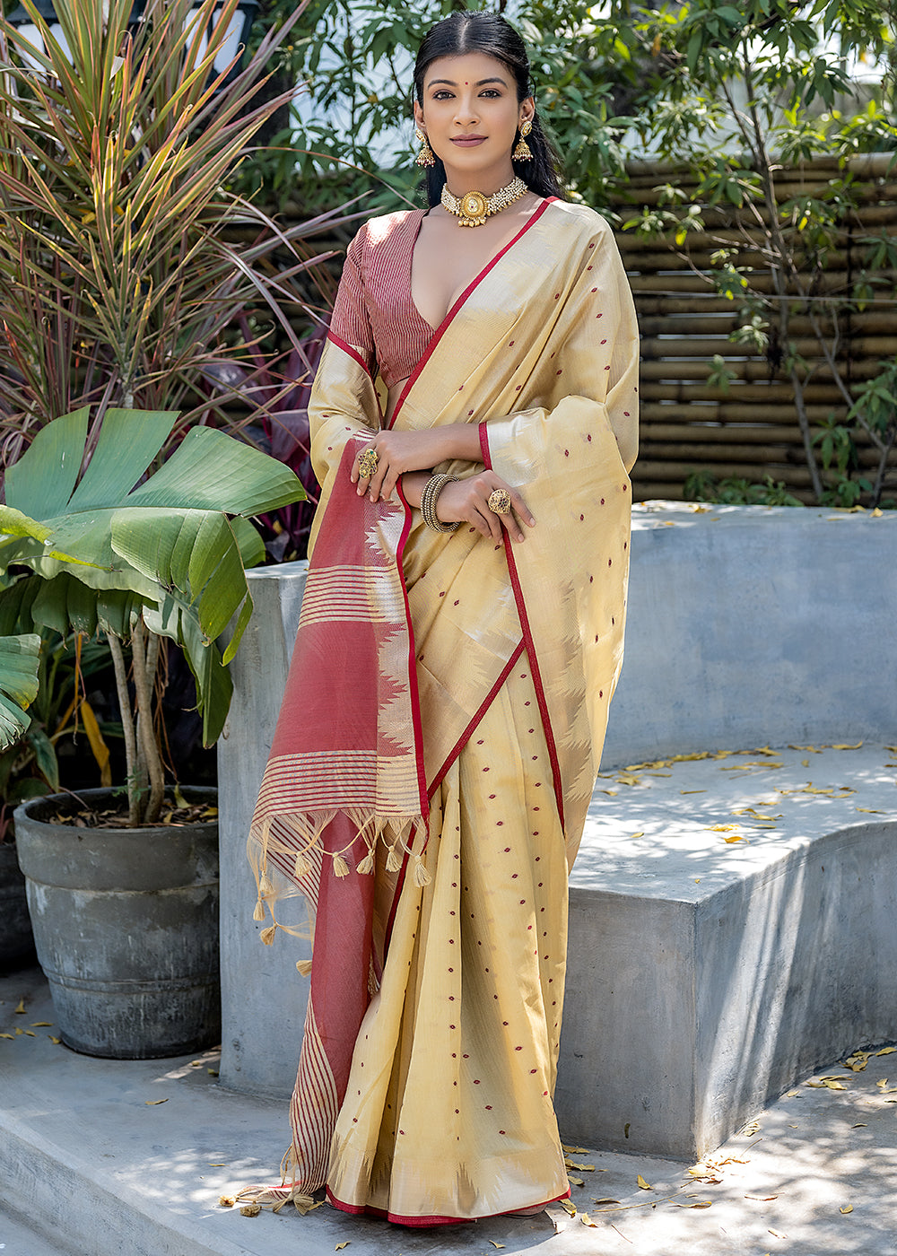 MySilkLove Cumulus Cream Zari Woven Banarasi Raw Silk Saree