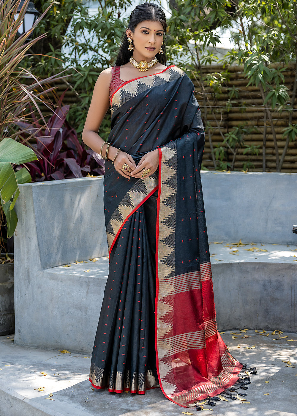 Buy MySilkLove Raven Black Zari Woven Banarasi Raw Silk Saree Online
