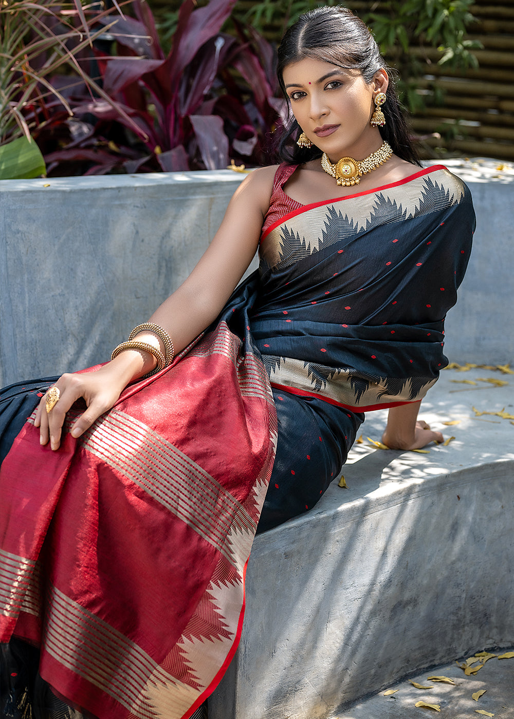 Buy MySilkLove Raven Black Zari Woven Banarasi Raw Silk Saree Online