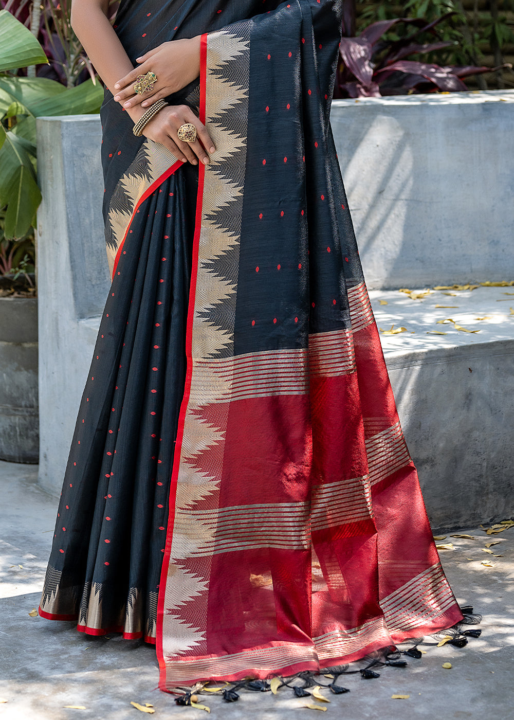 Buy MySilkLove Raven Black Zari Woven Banarasi Raw Silk Saree Online