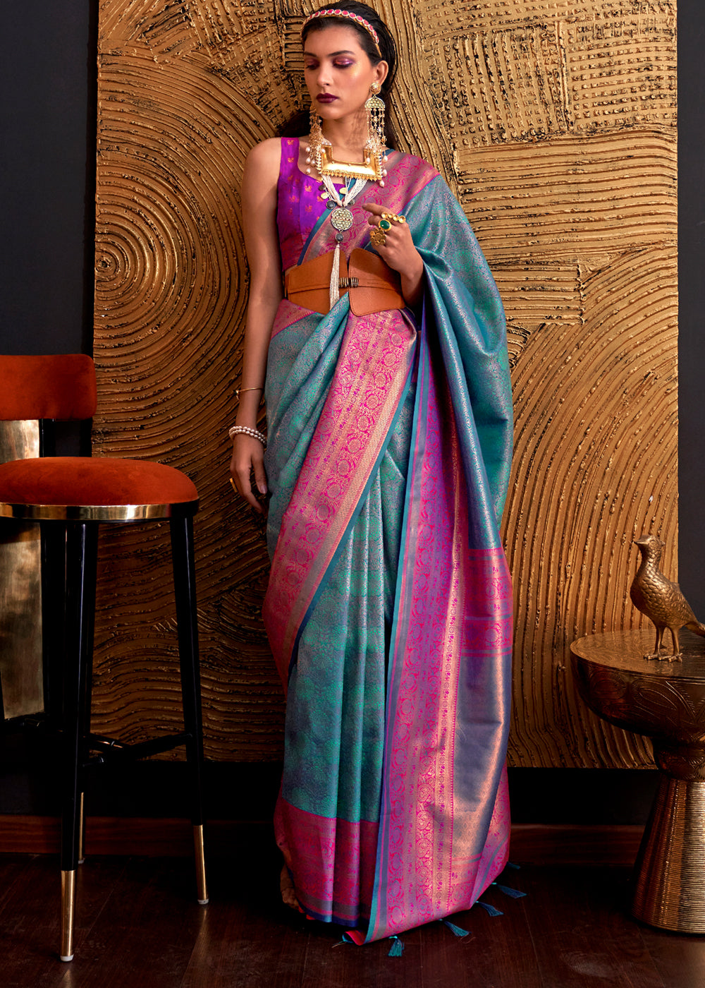 Buy MySilkLove Cutty Sark Blue Chaap Handloom kanjivaram silk Saree Online