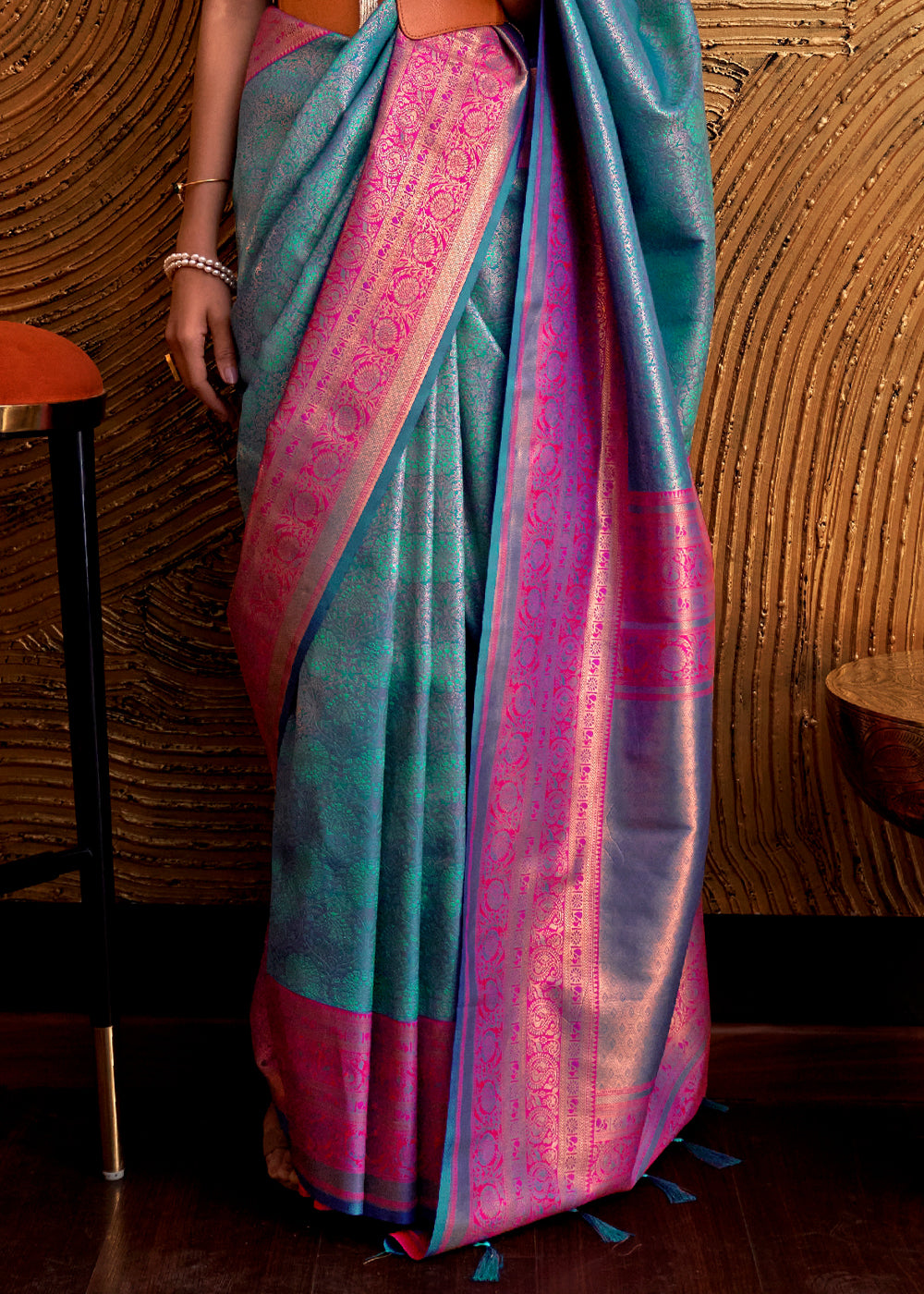 Buy MySilkLove Cutty Sark Blue Chaap Handloom kanjivaram silk Saree Online