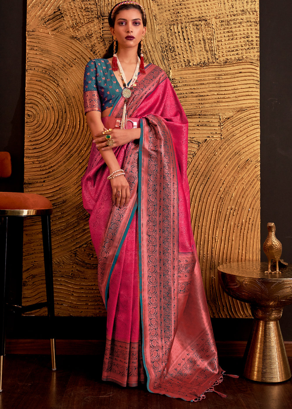 Buy MySilkLove Mystic Pearl Pink Chaap Handloom kanjivaram silk Saree Online