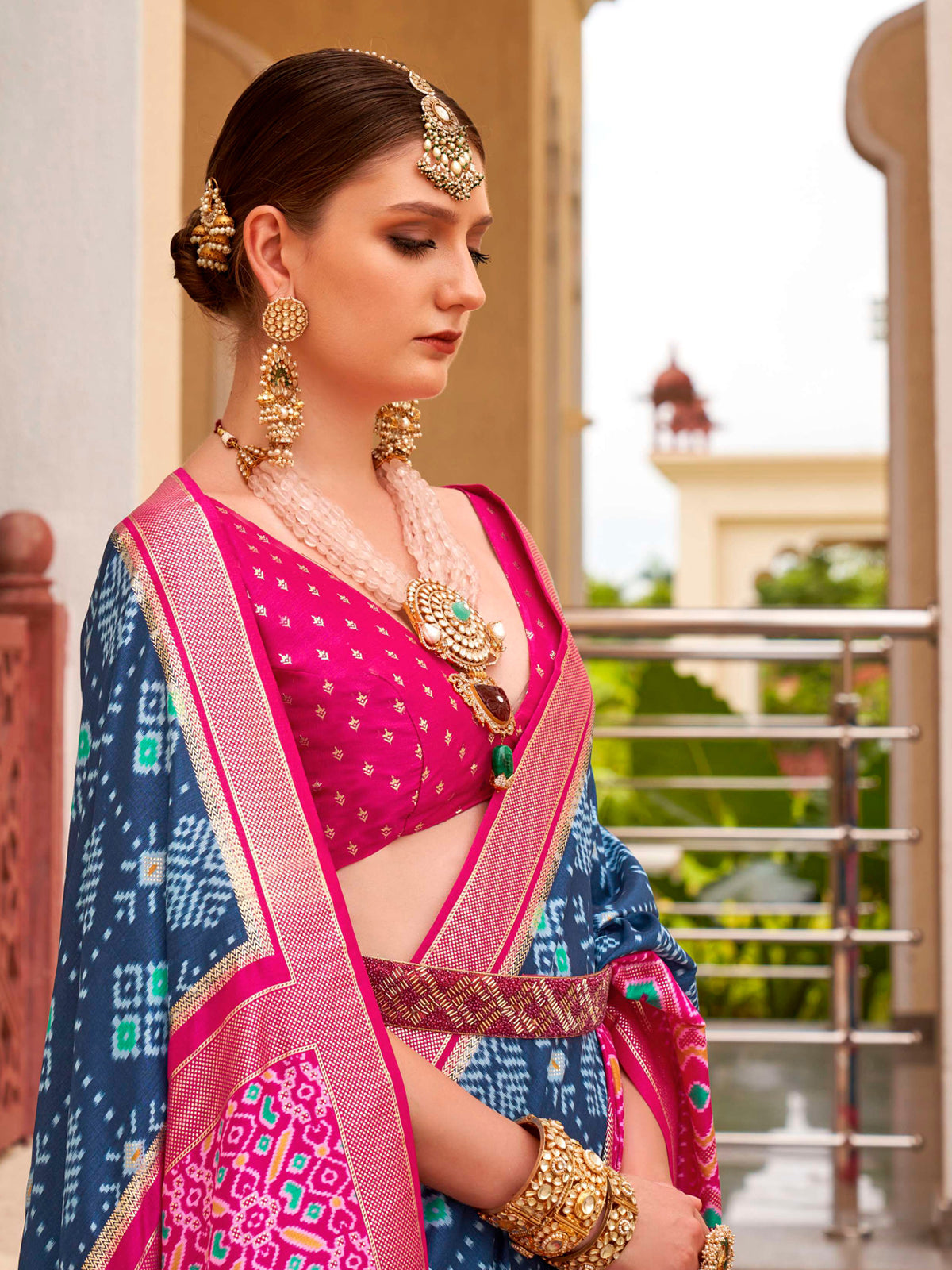 Buy MySilkLove Blue Dianne and Pink Printed Patola Soft Silk Online