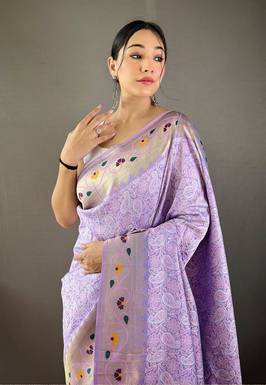 Buy MySilkLove Lily Purple Lucknowi Paithani Silk Saree Online