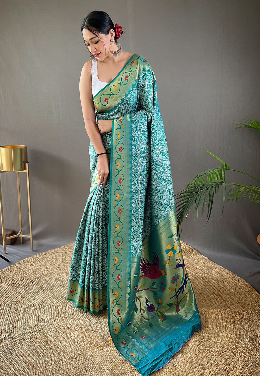 Buy MySilkLove Sinbad Blue Lucknowi Paithani Silk Saree Online
