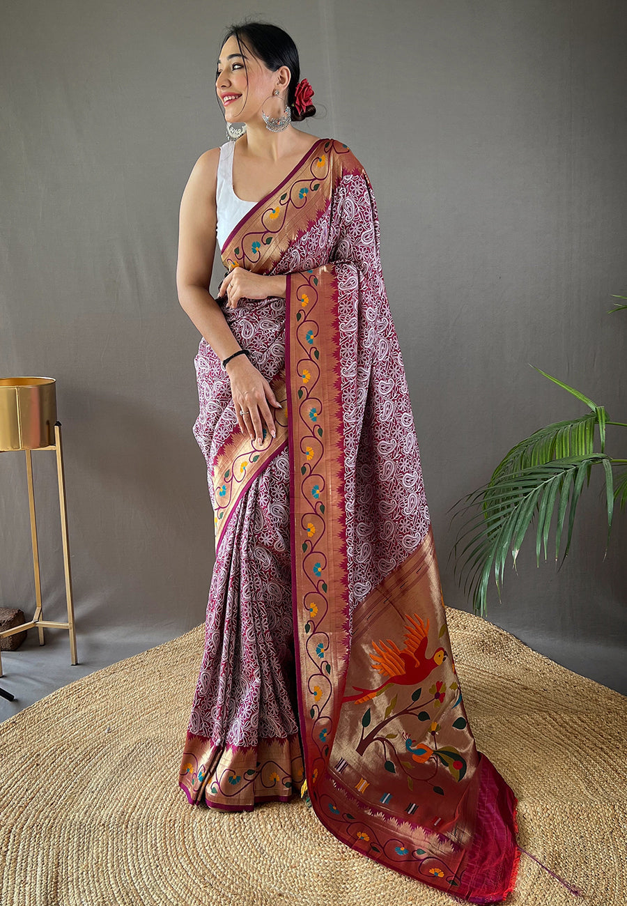 Buy MySilkLove Mountbatten Purple Lucknowi Paithani Silk Saree Online