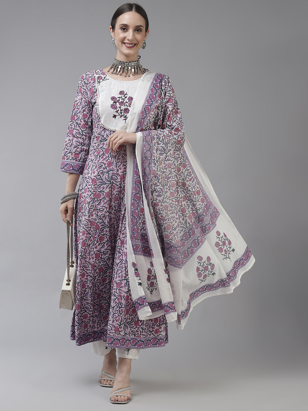 Buy MySilkLove Mobster Lavender Ethnic Motifs Cotton Dupatta Set Online