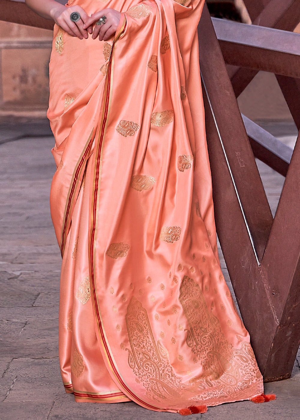 Buy MySilkLove Cornflower Lilac Peach Woven Satin Silk Saree Online