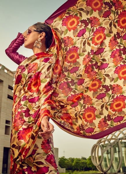 Buy MySilkLove Di Serria Orange Digital Printed Satin Silk Saree Online