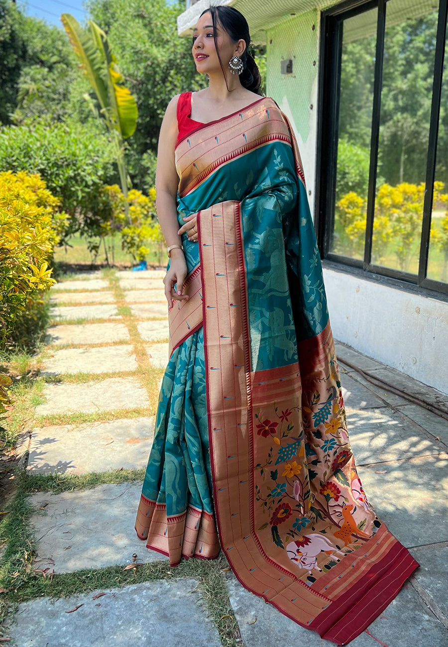 Buy MySilkLove Glacier Blue Pichwai Woven Paithani Silk Saree Online