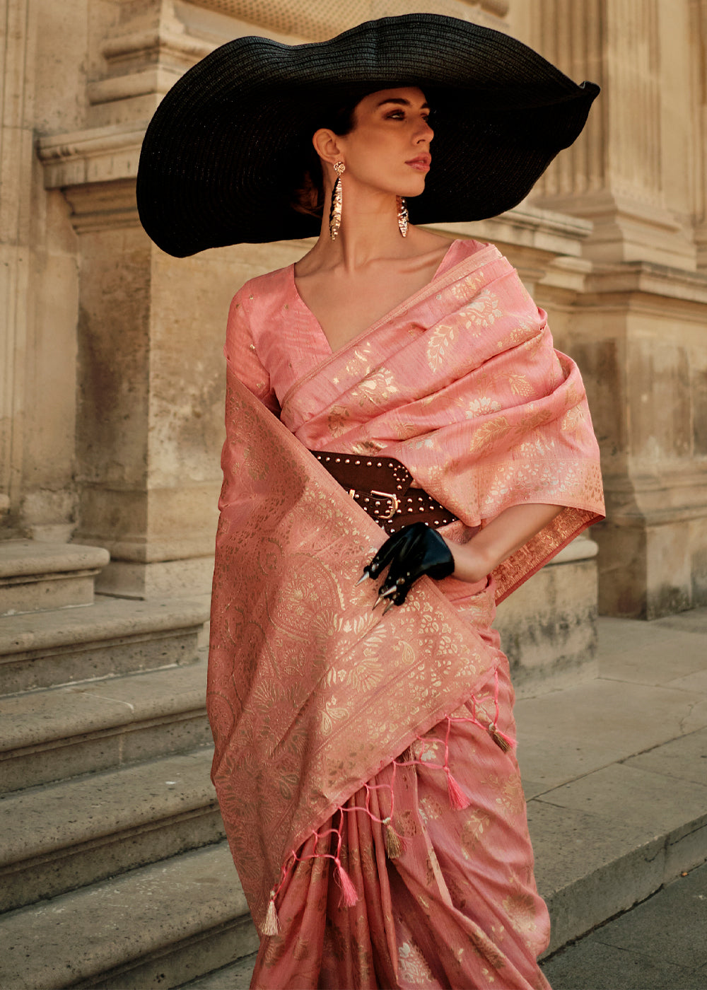 Buy MySilkLove Burning Sand Peach Zari Woven Banarasi Saree Online