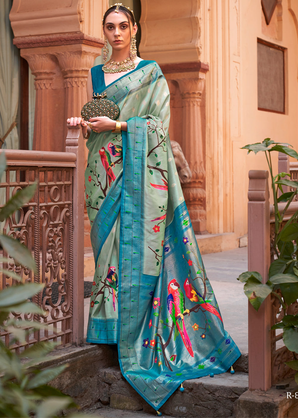 Buy MySilkLove Pine Green and Blue Woven Paithani Silk Saree Online