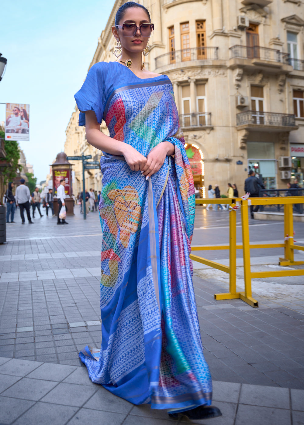 Buy MySilkLove Lapis Lazuli Blue Printed Handloom Weaving Saree Online