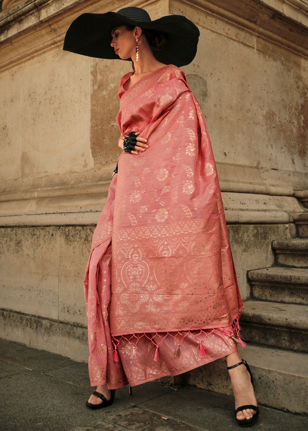 Buy MySilkLove Burning Sand Peach Zari Woven Banarasi Saree Online
