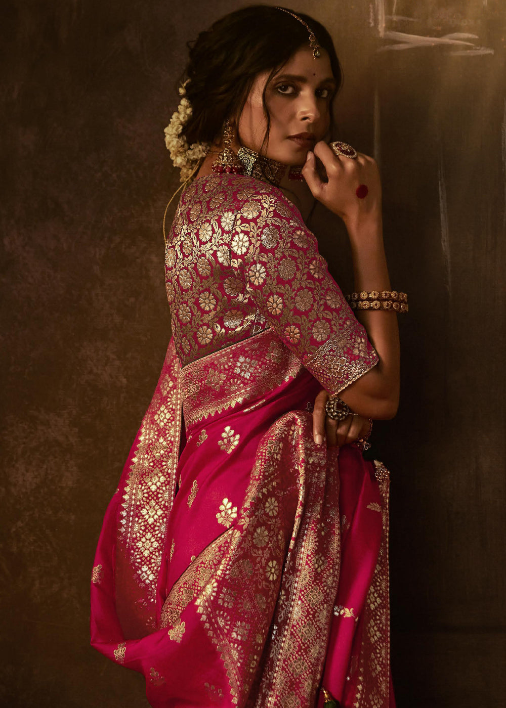 Buy MySilkLove Shiraz Pink Woven Designer Banarasi Silk Saree Online