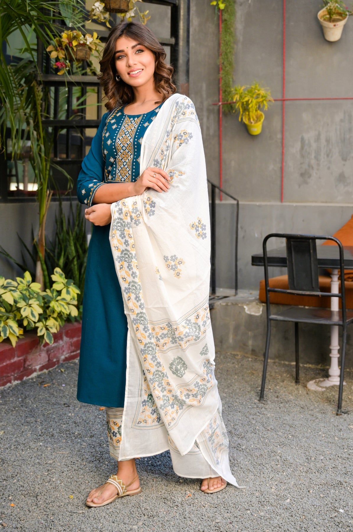 Buy MySilkLove Astronaut Blue and White Printed Dupatta Set Online