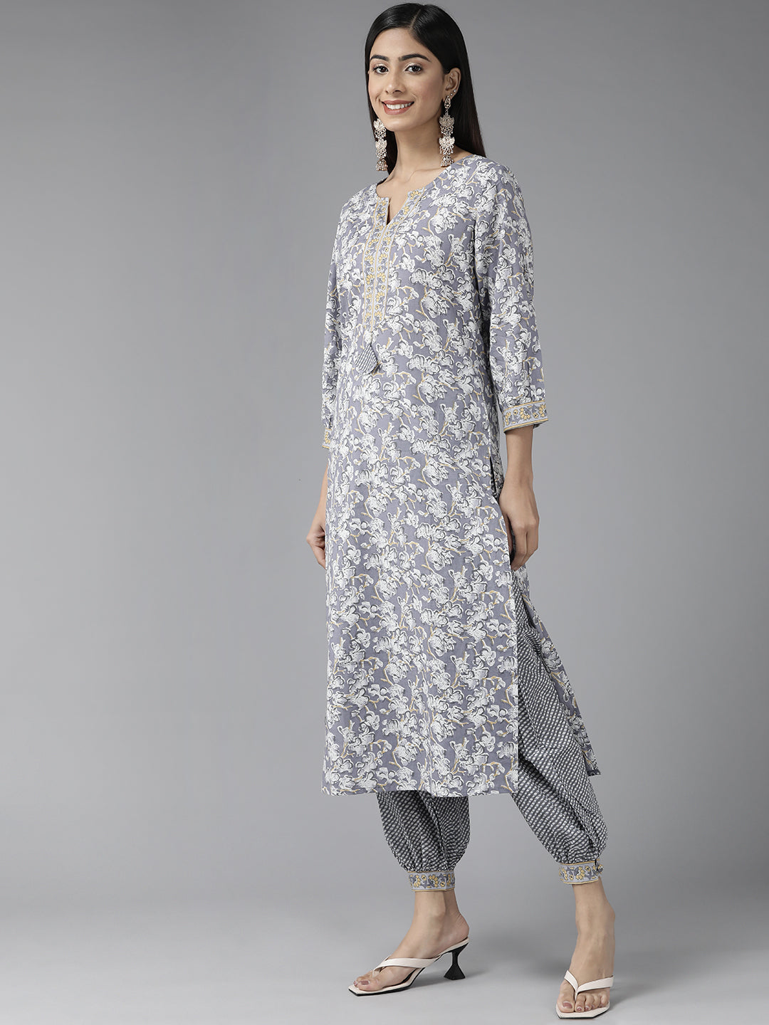 Buy MySilkLove Bombay Grey Pure Cotton Embroidery Suit Set Online