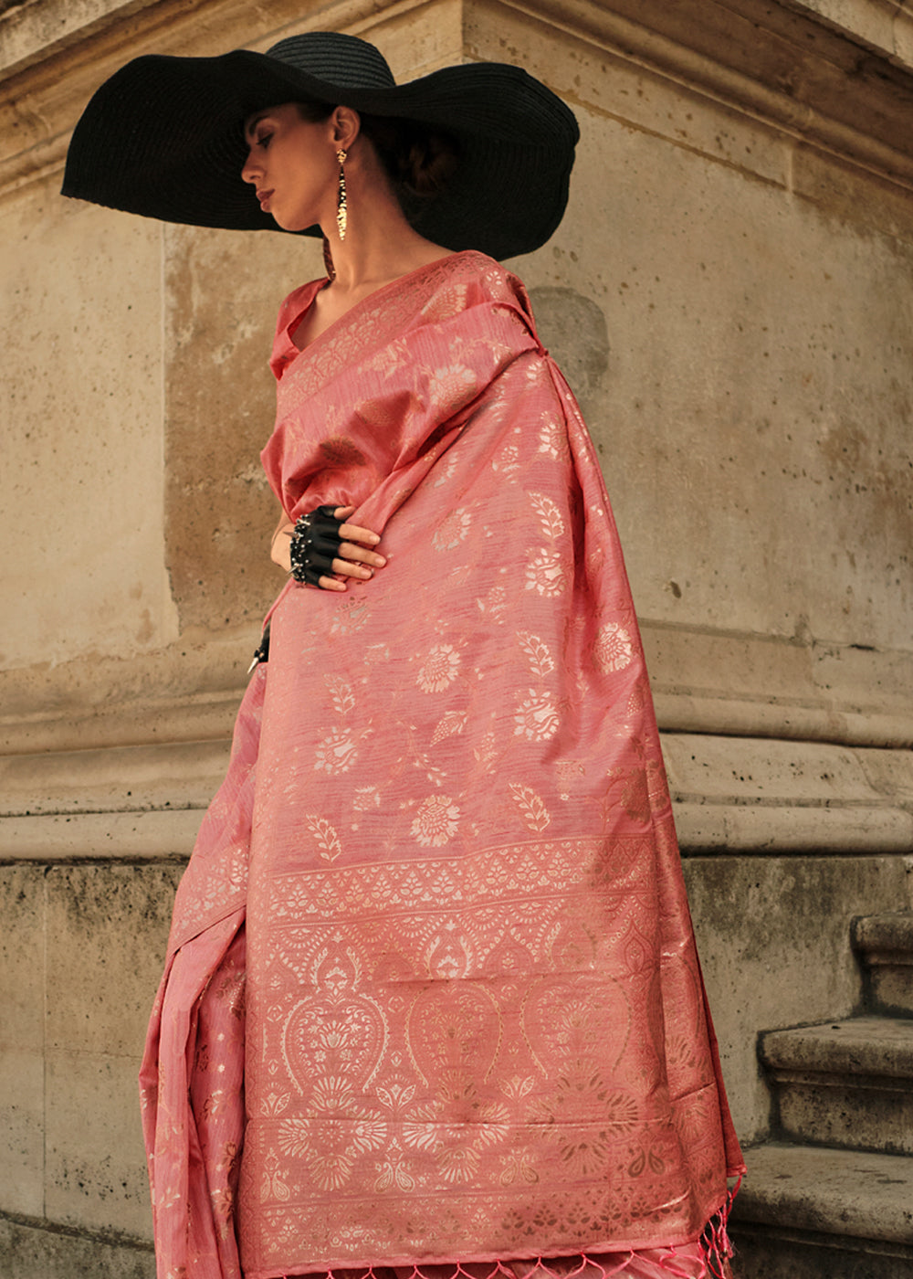 Buy MySilkLove Burning Sand Peach Zari Woven Banarasi Saree Online