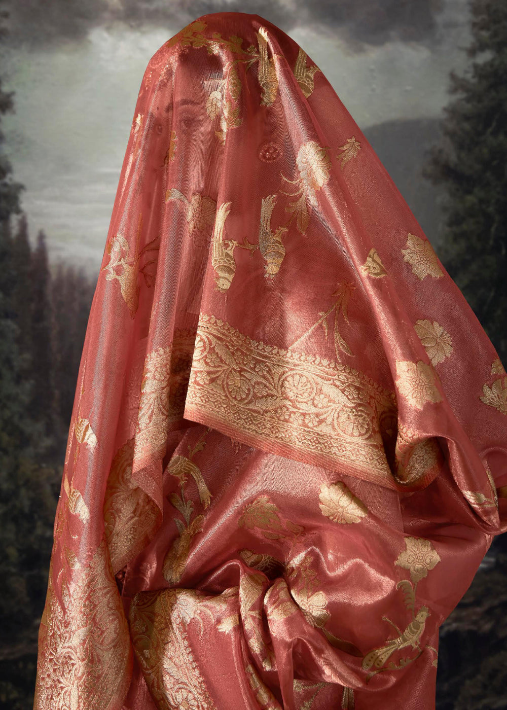Buy MySilkLove Chestnut Rose Pink Woven Banarasi Organza Silk Saree Online