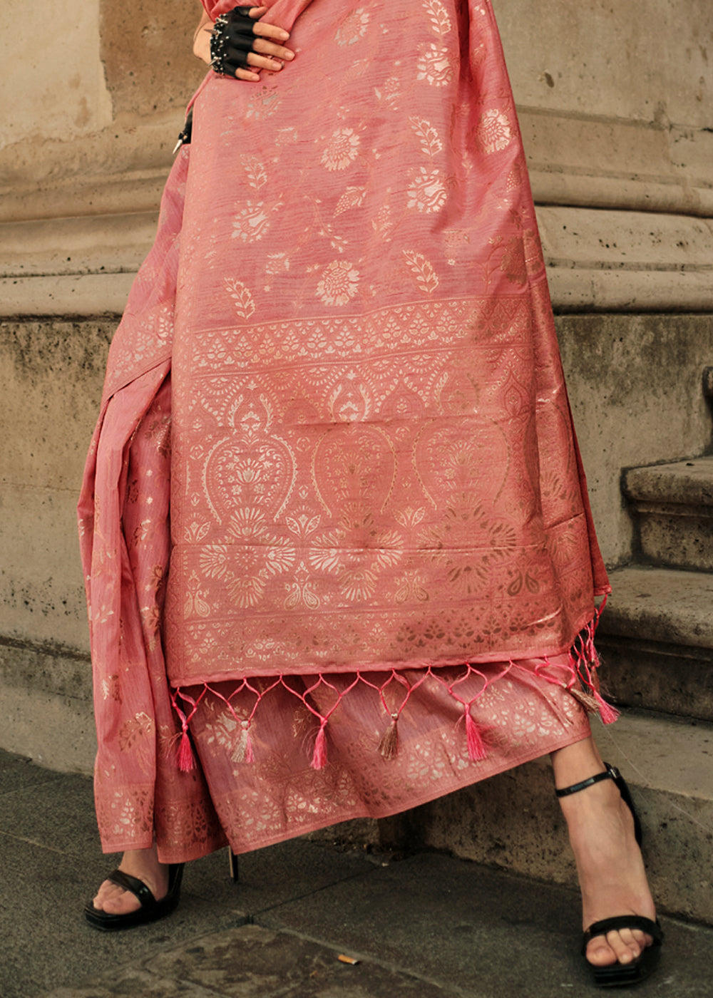 Buy MySilkLove Burning Sand Peach Zari Woven Banarasi Saree Online