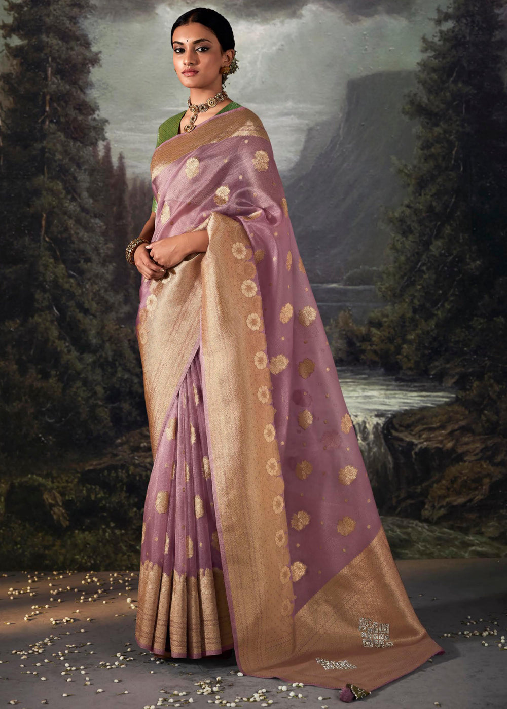 Buy MySilkLove Rose Dust Purple Woven Banarasi Organza Silk Saree Online