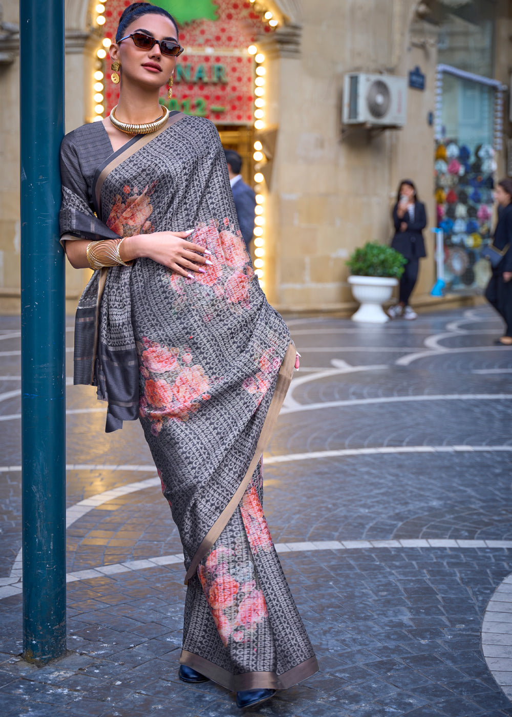 Buy MySilkLove Scarpa Flow Grey Printed Handloom Weaving Saree Online