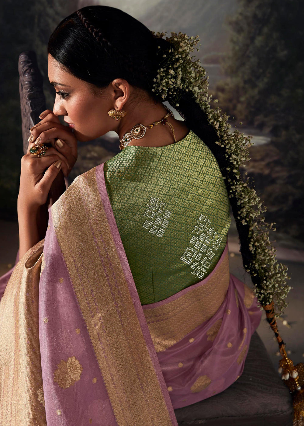 Buy MySilkLove Rose Dust Purple Woven Banarasi Organza Silk Saree Online