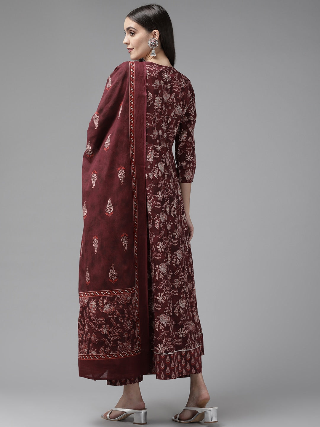 Buy MySilkLove Coral Tree Maroon Ethnic Printed Dupatta Set Online