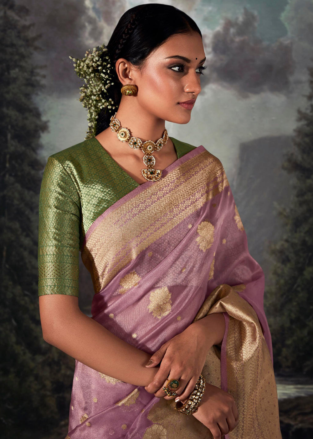 Buy MySilkLove Rose Dust Purple Woven Banarasi Organza Silk Saree Online