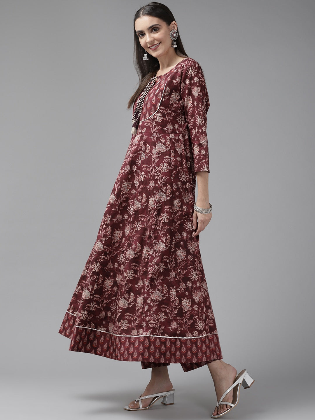 Buy MySilkLove Coral Tree Maroon Ethnic Printed Dupatta Set Online