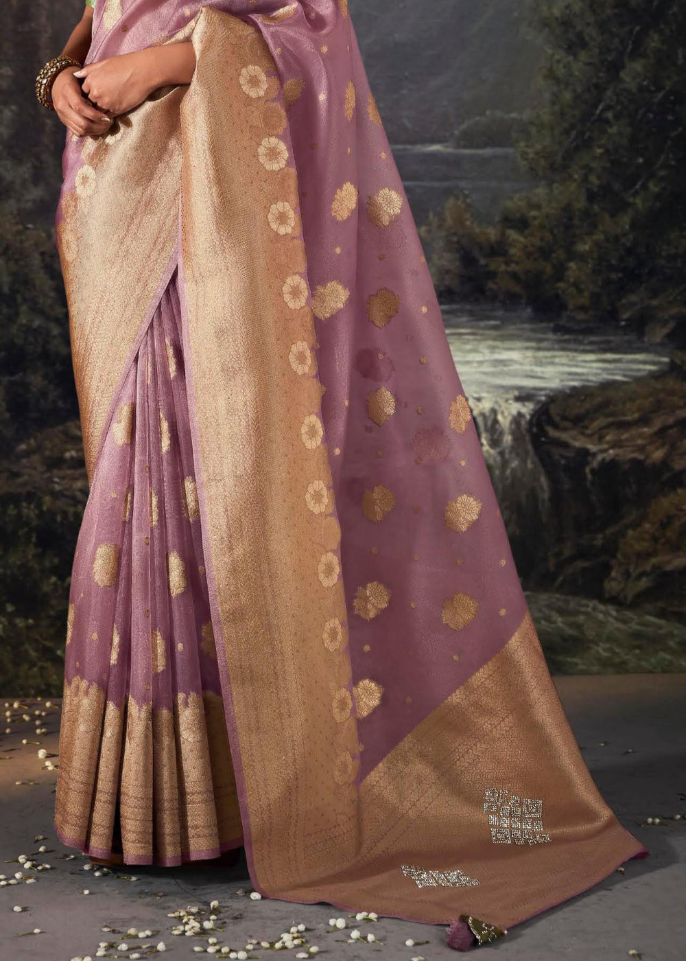 Buy MySilkLove Rose Dust Purple Woven Banarasi Organza Silk Saree Online