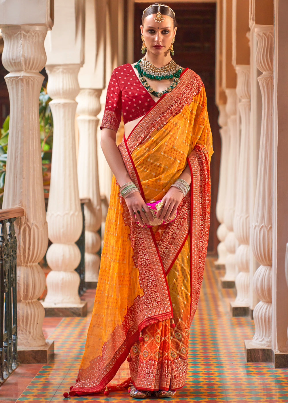 Buy MySilkLove Sunshade Yellow Lehariya Georgette Silk Saree Online