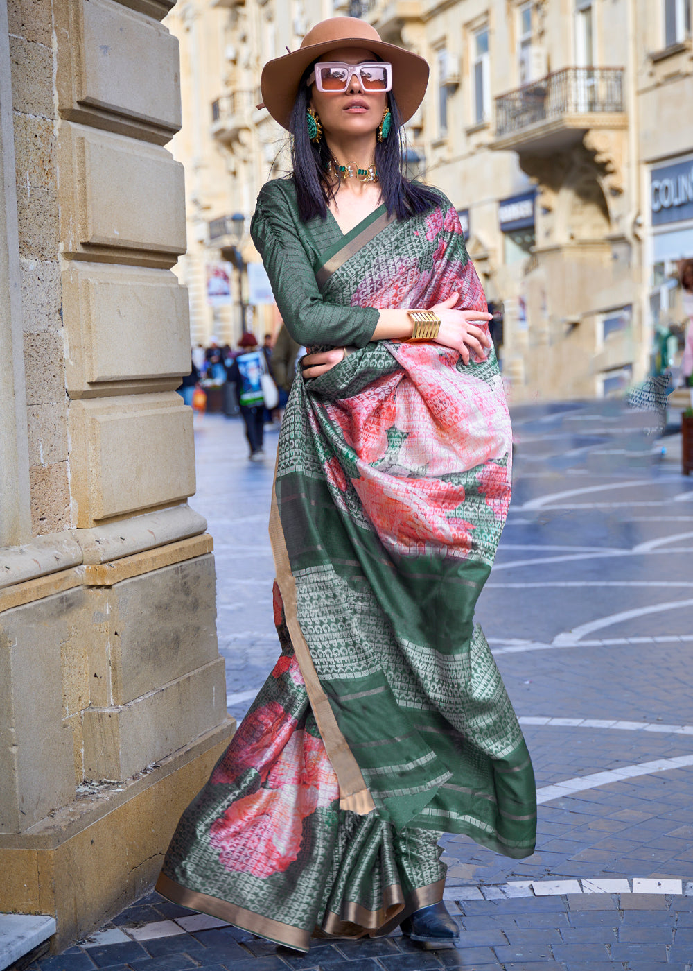 Buy MySilkLove Lotus Pink and Green Printed Handloom Weaving Saree Online