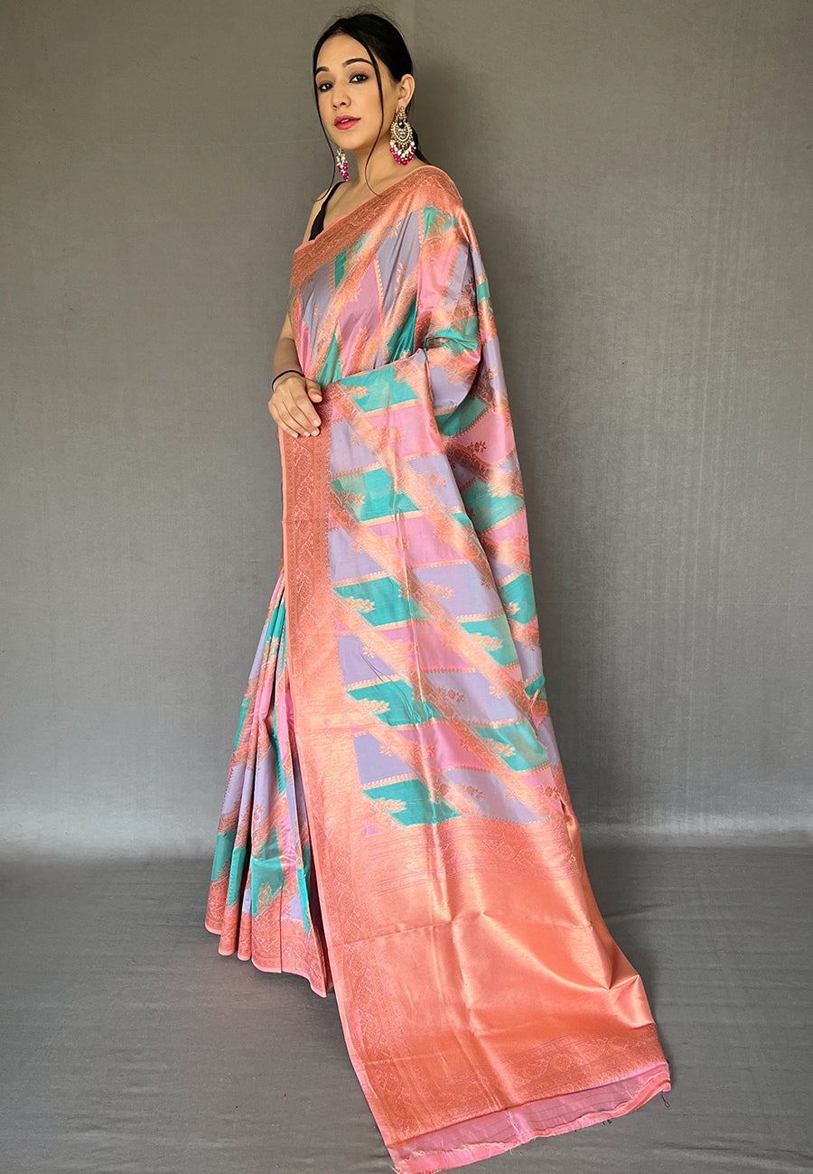 Buy MySilkLove Blossom Purple Copper Zari Woven Organza Saree Online