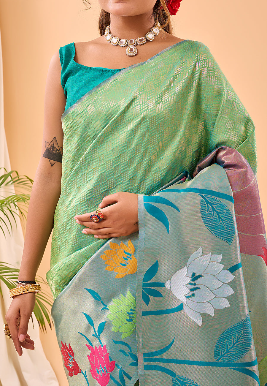 MySilkLove Sprout Green Fulrani Woven Paithani Saree