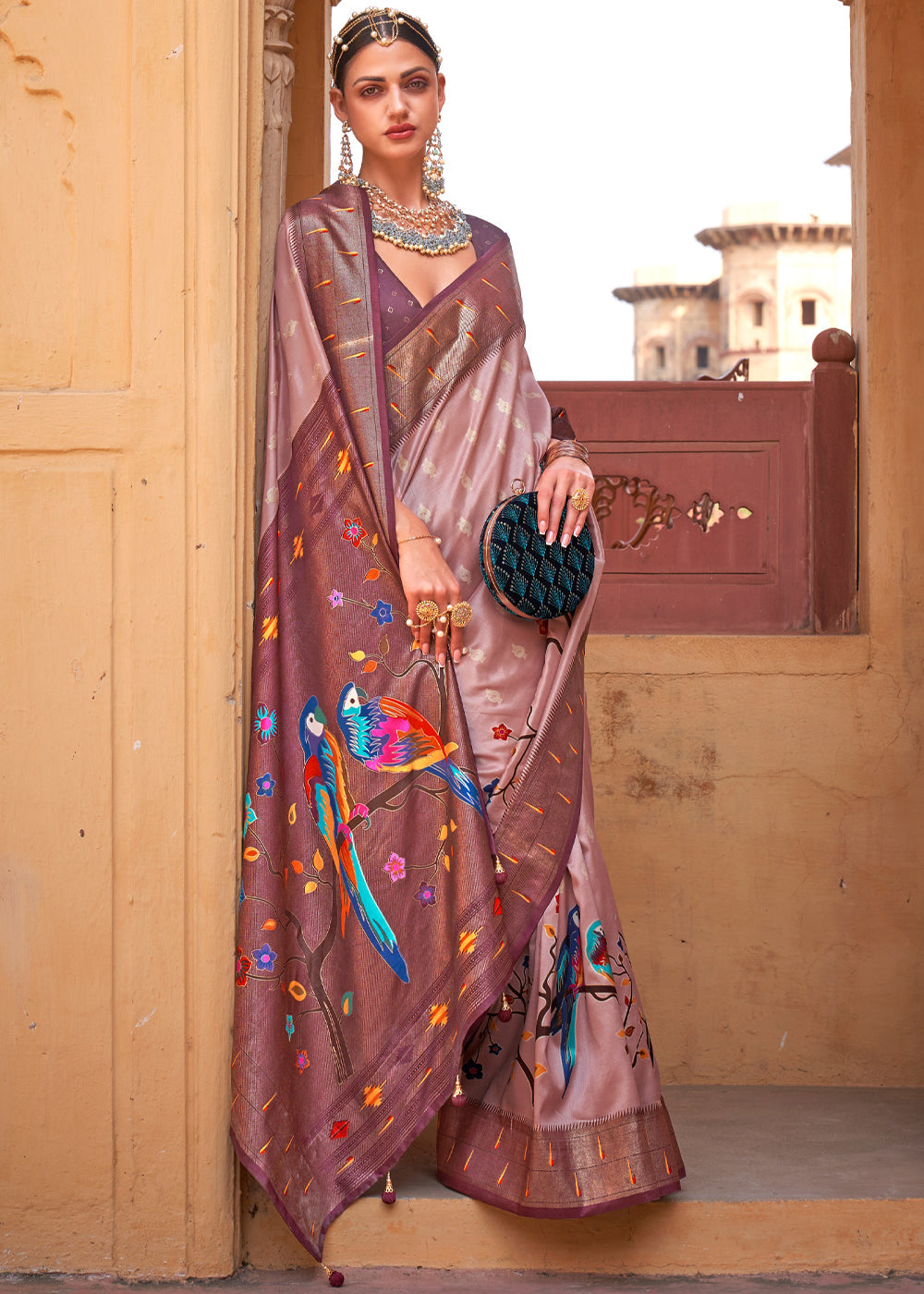 Buy MySilkLove Brandy Rose Brown Woven Paithani Silk Saree Online