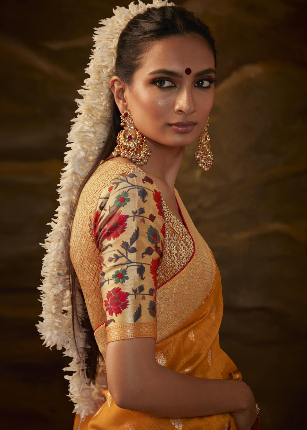 Buy MySilkLove Meteor Orange Woven Paithani Banarasi Soft Silk Saree Online