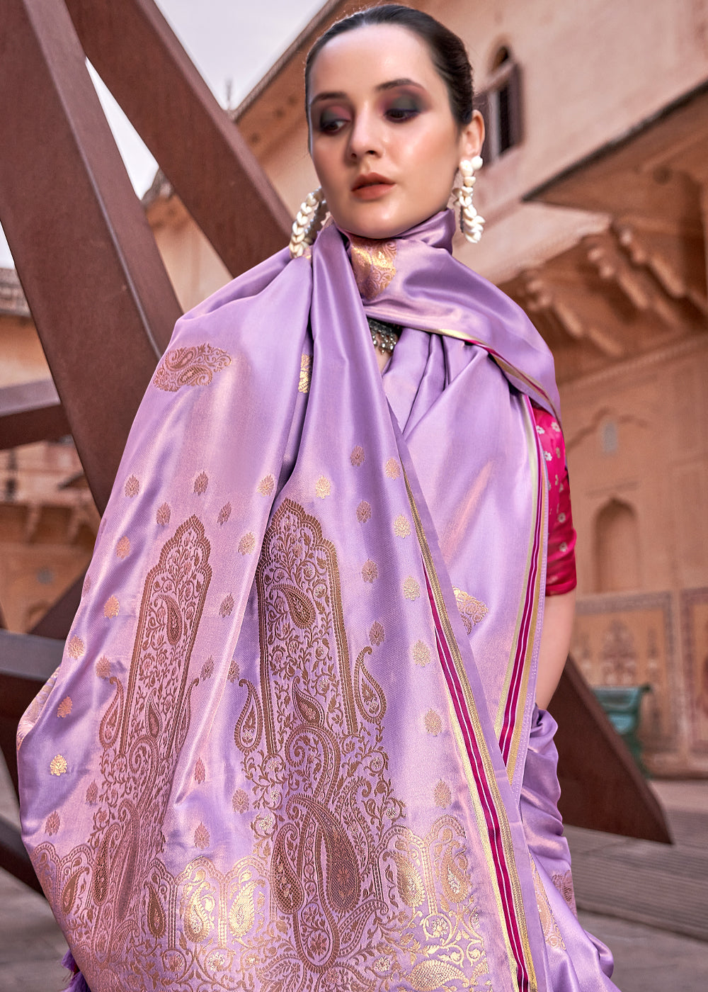 Buy MySilkLove Glossy Grape Purple Woven Satin Silk Saree Online