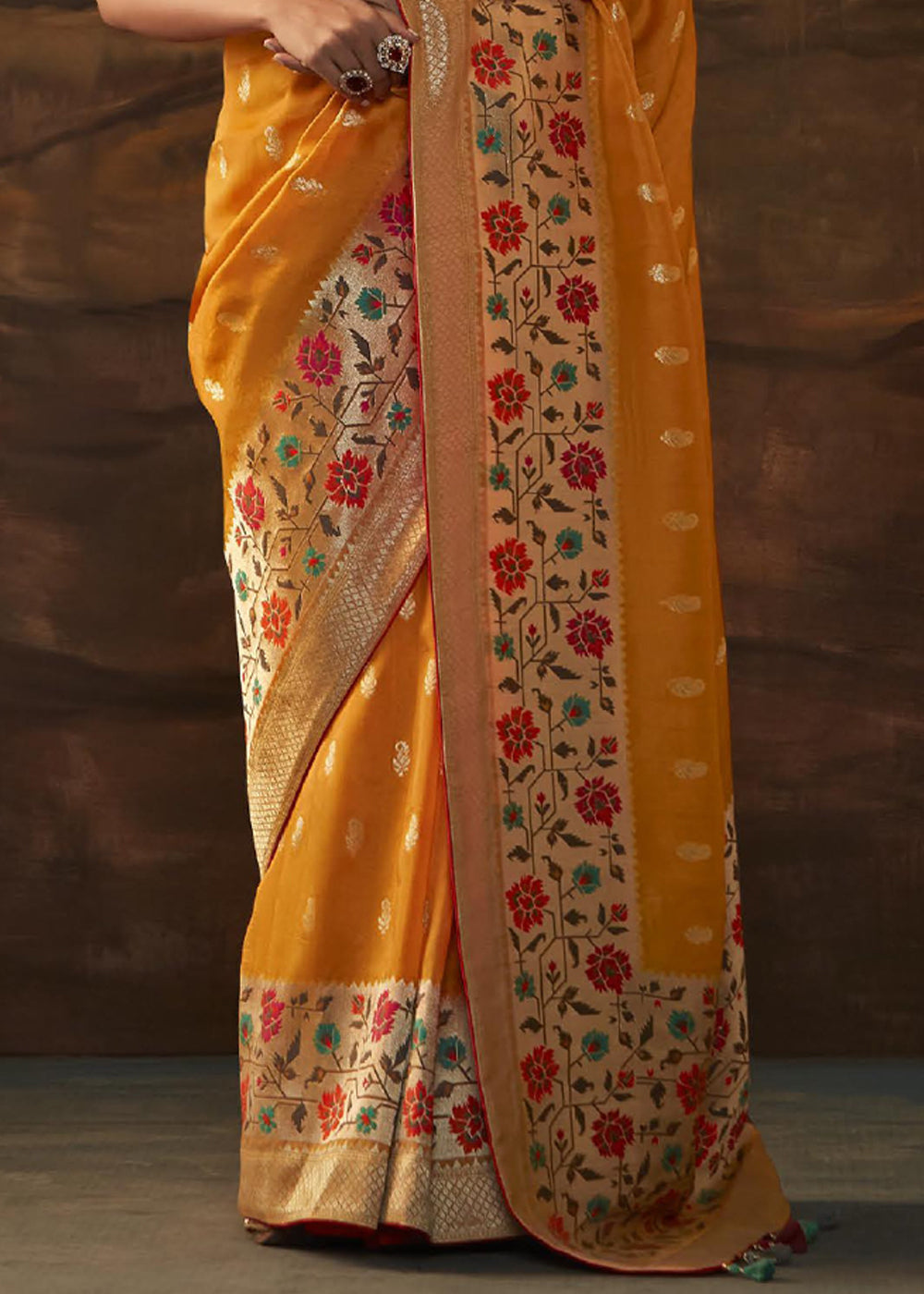 Buy MySilkLove Meteor Orange Woven Paithani Banarasi Soft Silk Saree Online