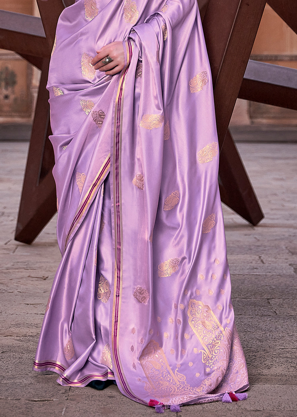 Buy MySilkLove Glossy Grape Purple Woven Satin Silk Saree Online