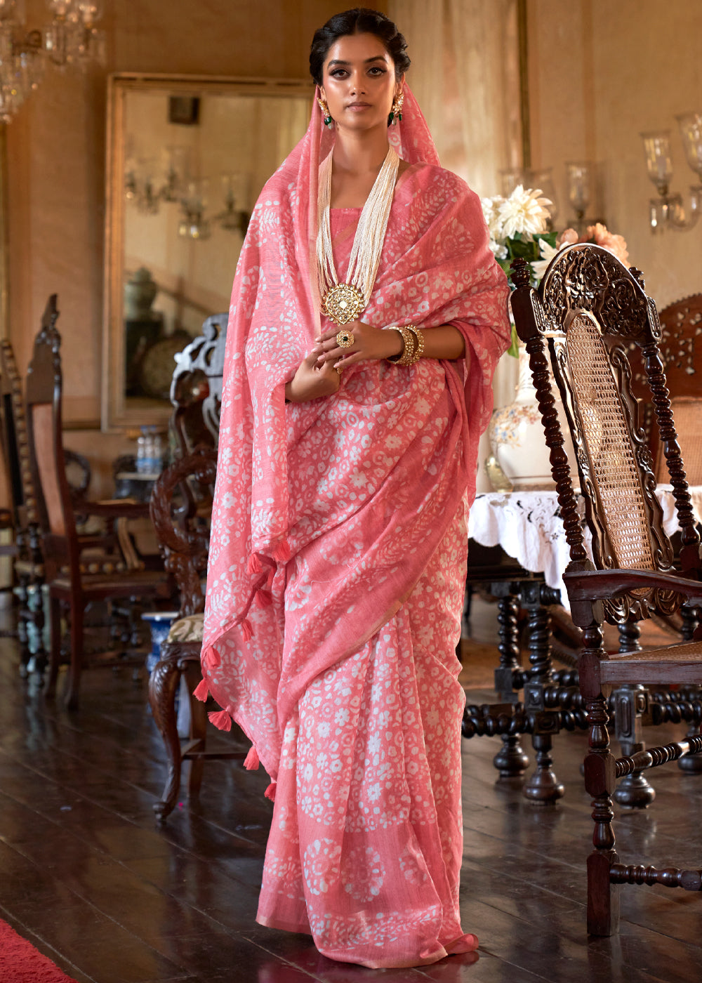 Buy MySilkLove Sundown Pink Light Weight Linen Saree Online