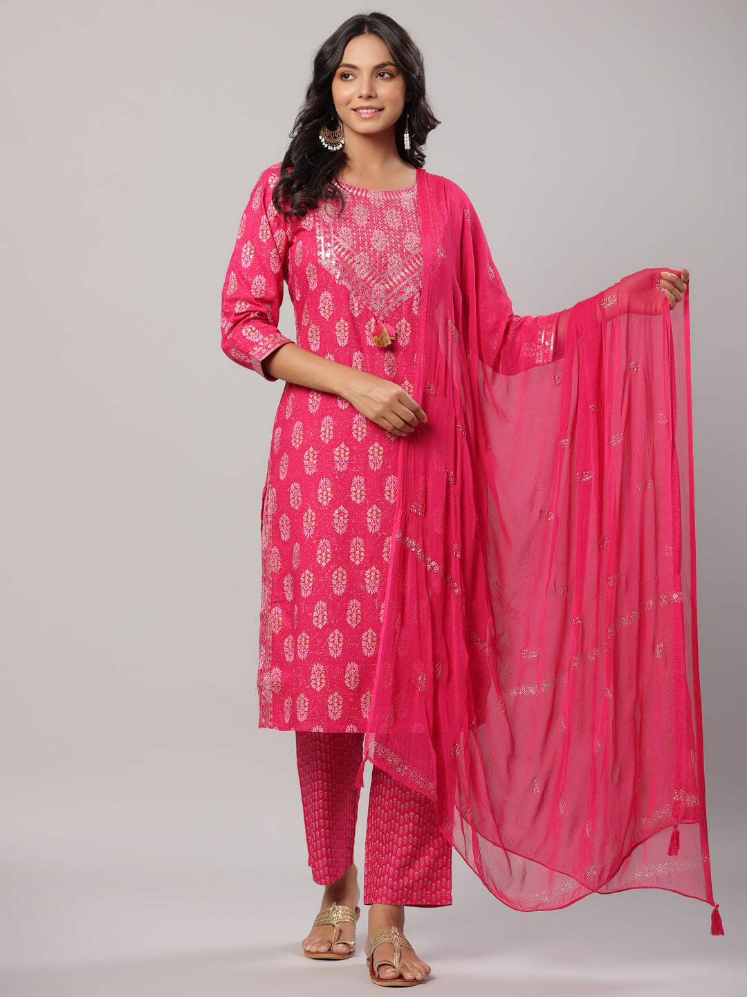 Buy MySilkLove Cerise Pink Fuchsia Dupatta Set Online