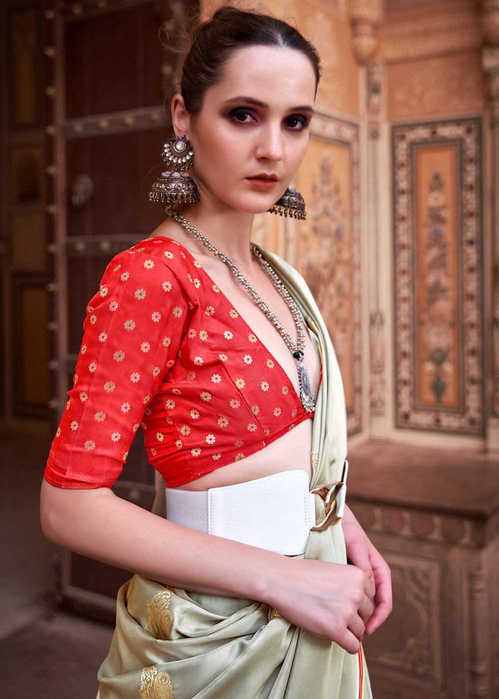 Buy MySilkLove Delta Grey Woven Satin Silk Saree Online