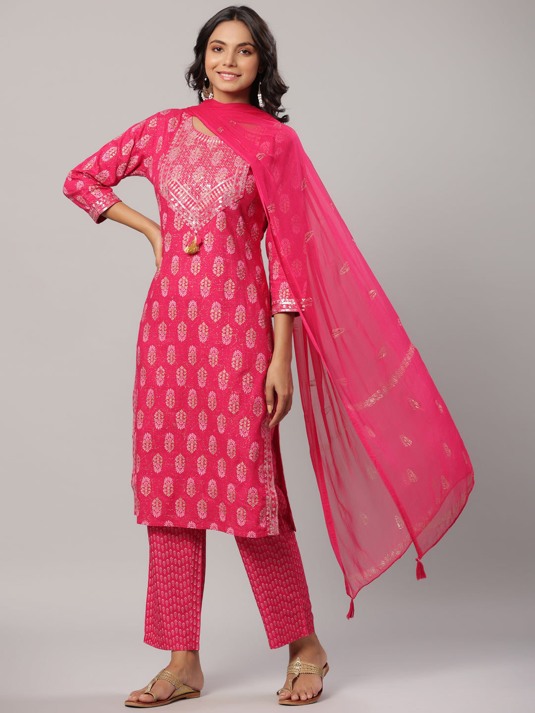 Buy MySilkLove Cerise Pink Fuchsia Dupatta Set Online