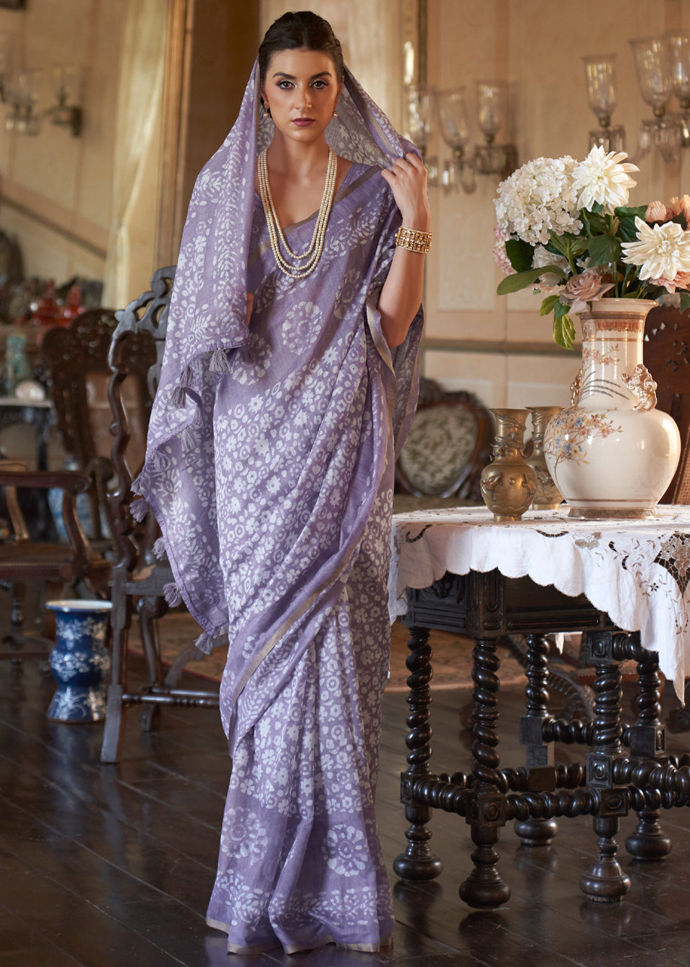 Buy MySilkLove London Hue Purple Light Weight Linen Saree Online