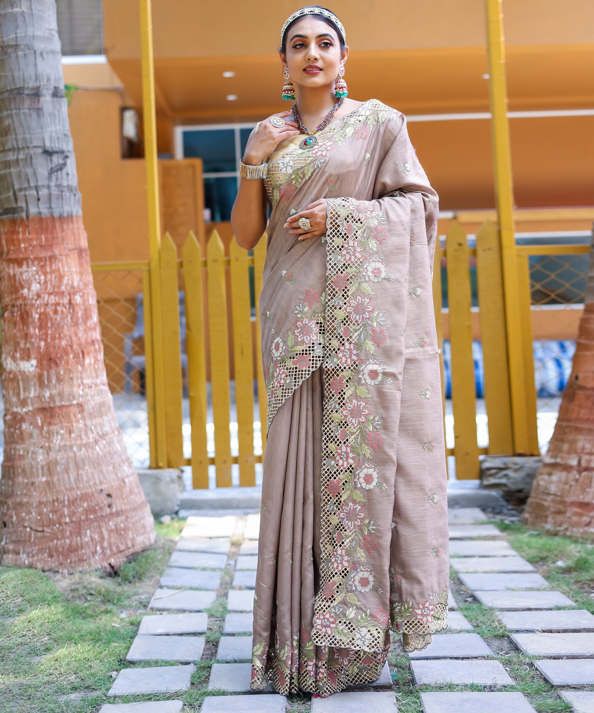 Buy MySilkLove Zorba Purple Embroidered Tussar Silk Saree Online