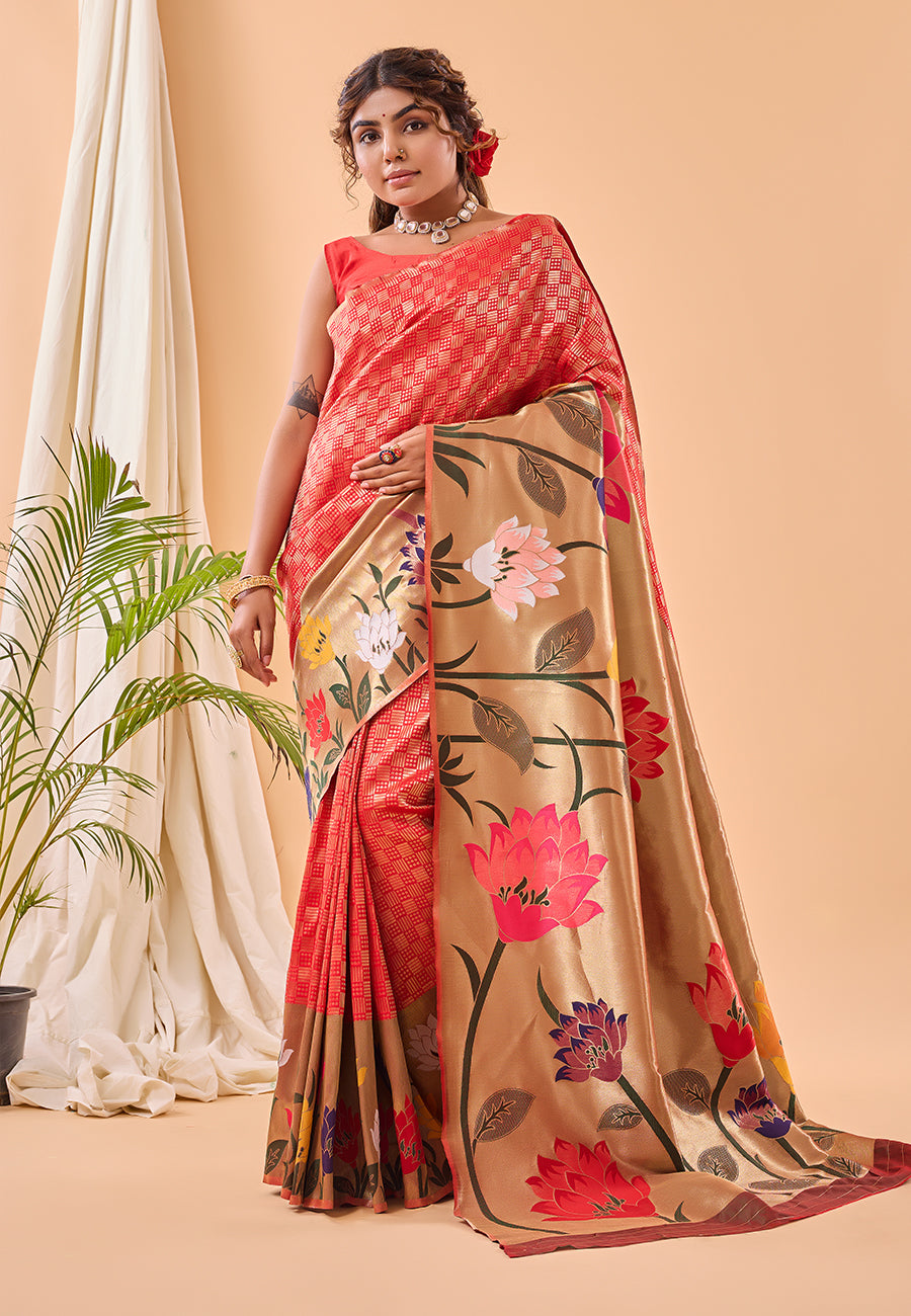 Buy MySilkLove Jasper Red Fulrani Woven Paithani Saree Online
