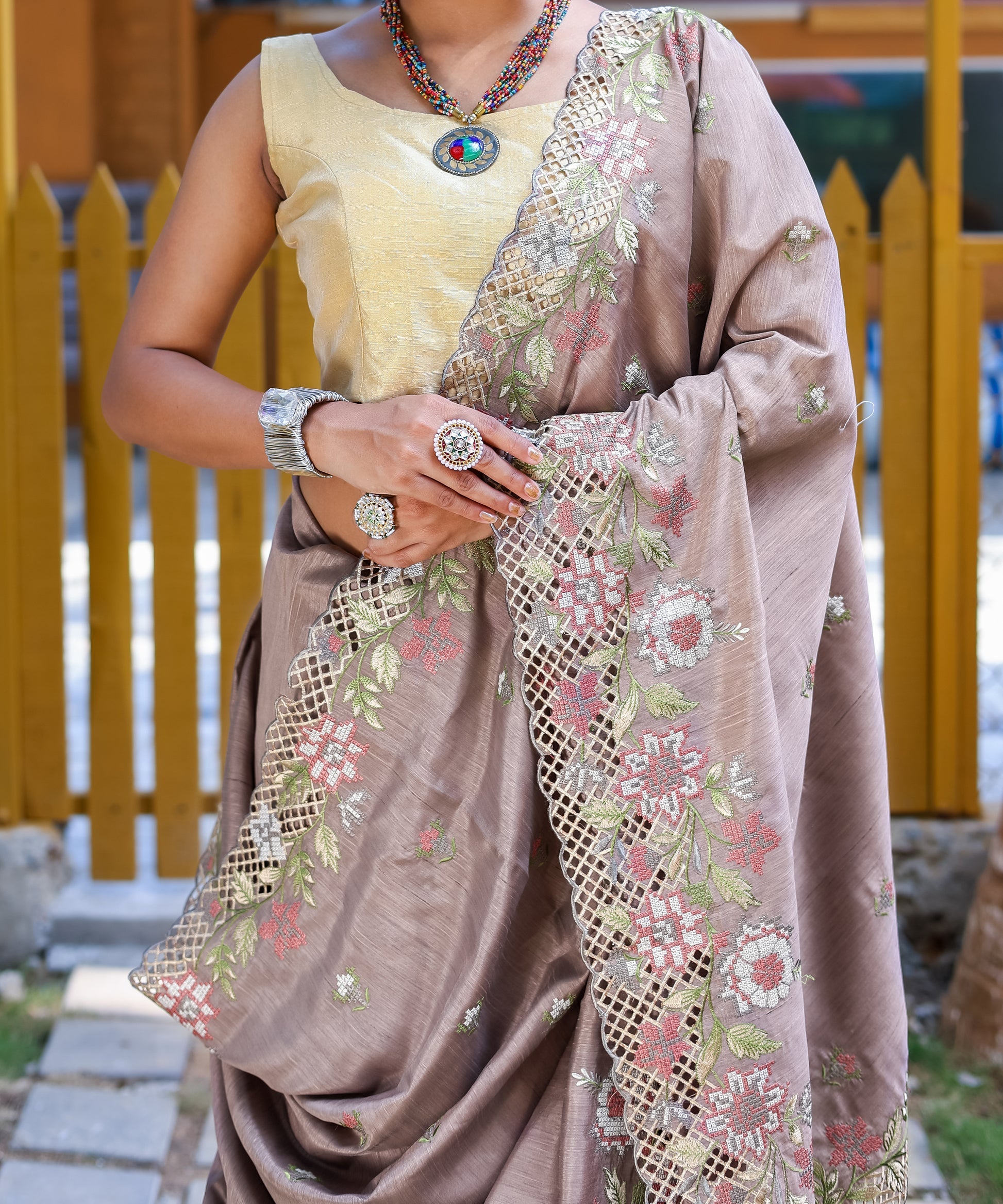 Buy MySilkLove Zorba Purple Embroidered Tussar Silk Saree Online