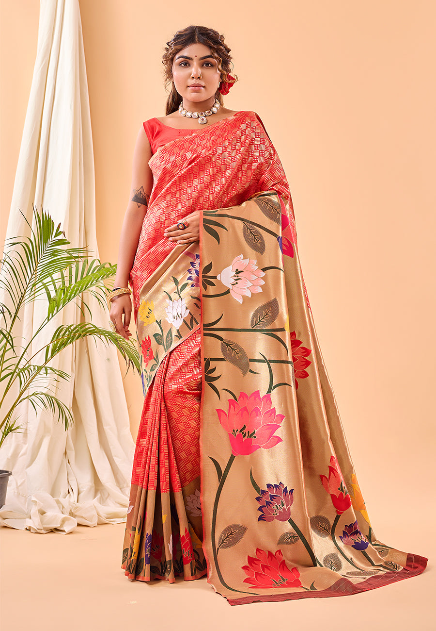 Buy MySilkLove Jasper Red Fulrani Woven Paithani Saree Online